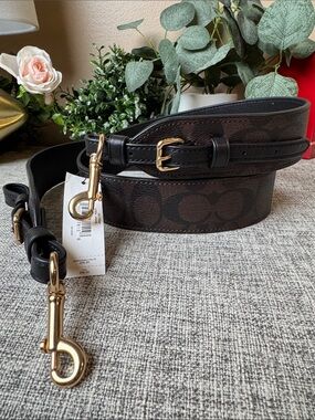 COACH Bag Strap Reversible Saddle Leather Khaki Signature C